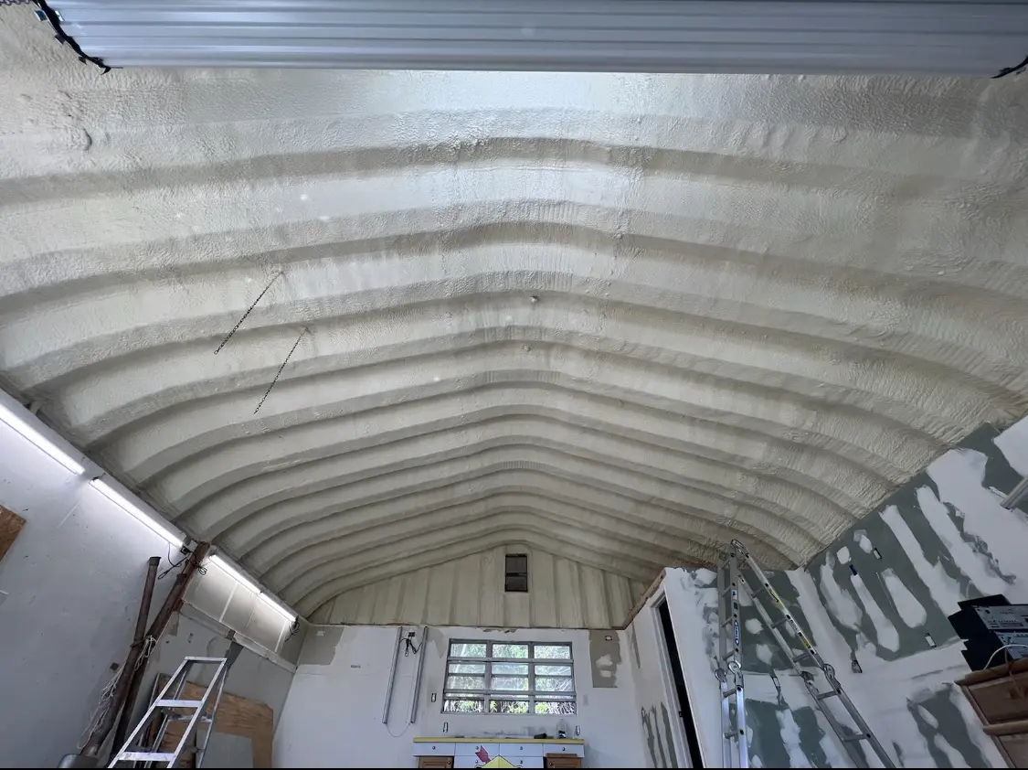 Spray polyurethane foam applied to the underside of a metal roof deck in Palos Verdes Estates